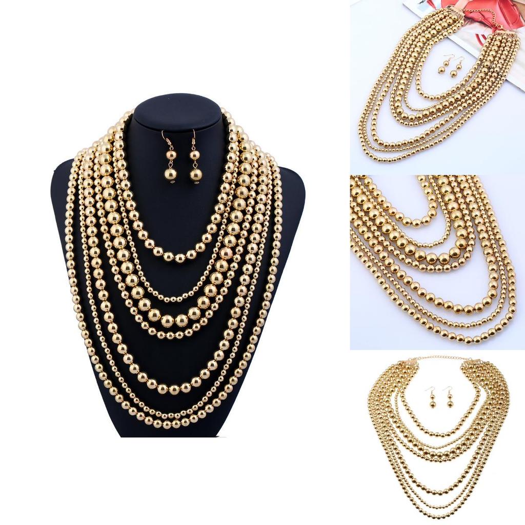 Geometric Multi Layer Gold Beaded Necklace For Women Fashion Trend Spring