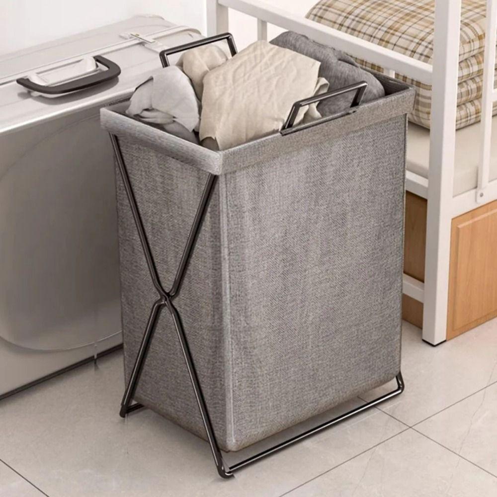 Large Capacity Dirty Clothes Basket Metal Frame Waterproof Folding Laundry Hamper Space Saving Heighten Bottom Closet Organizer