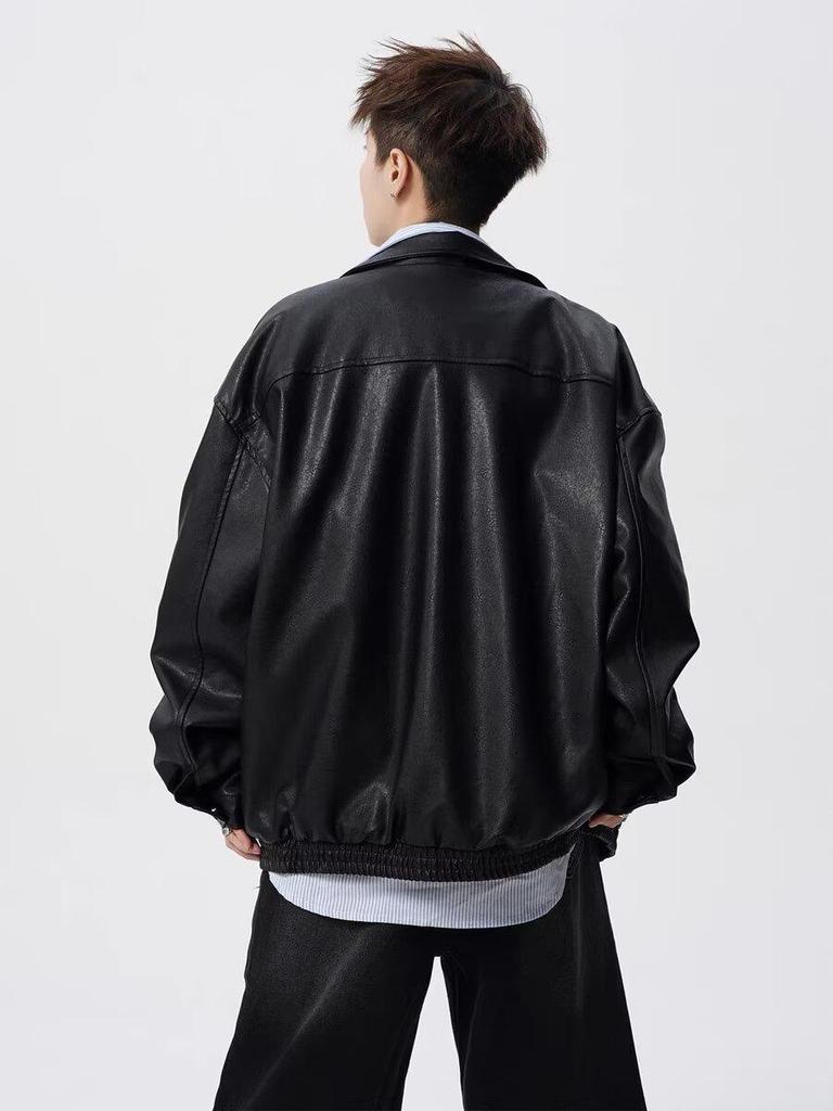 Men's Retro High Street Motorcycle Leather Jacket - Autumn/Winter Loose-Fit Lapel Coat