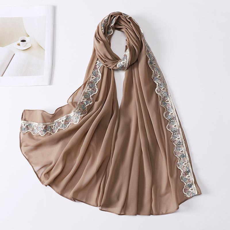 Women Hijabs Muslim Lace Decoration Pearl Chiffon Head Scarf Lady Fashion Scarf Wole America  Headscarf