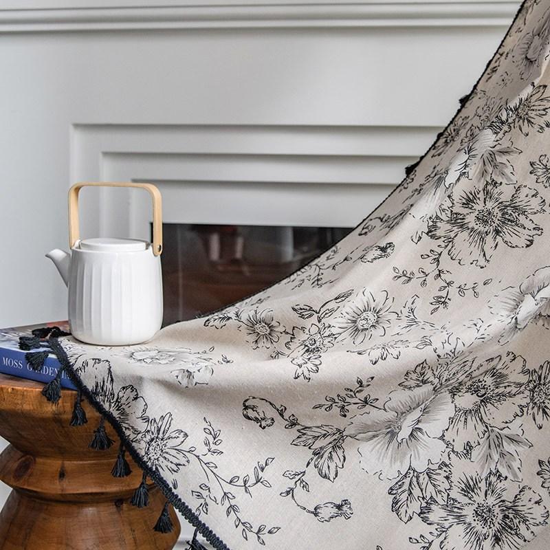 Cotton Linen American Floral Blackout Window Curtains with Tassel for Bedroom Kitchen Curtains Country Style Living Room Curtain