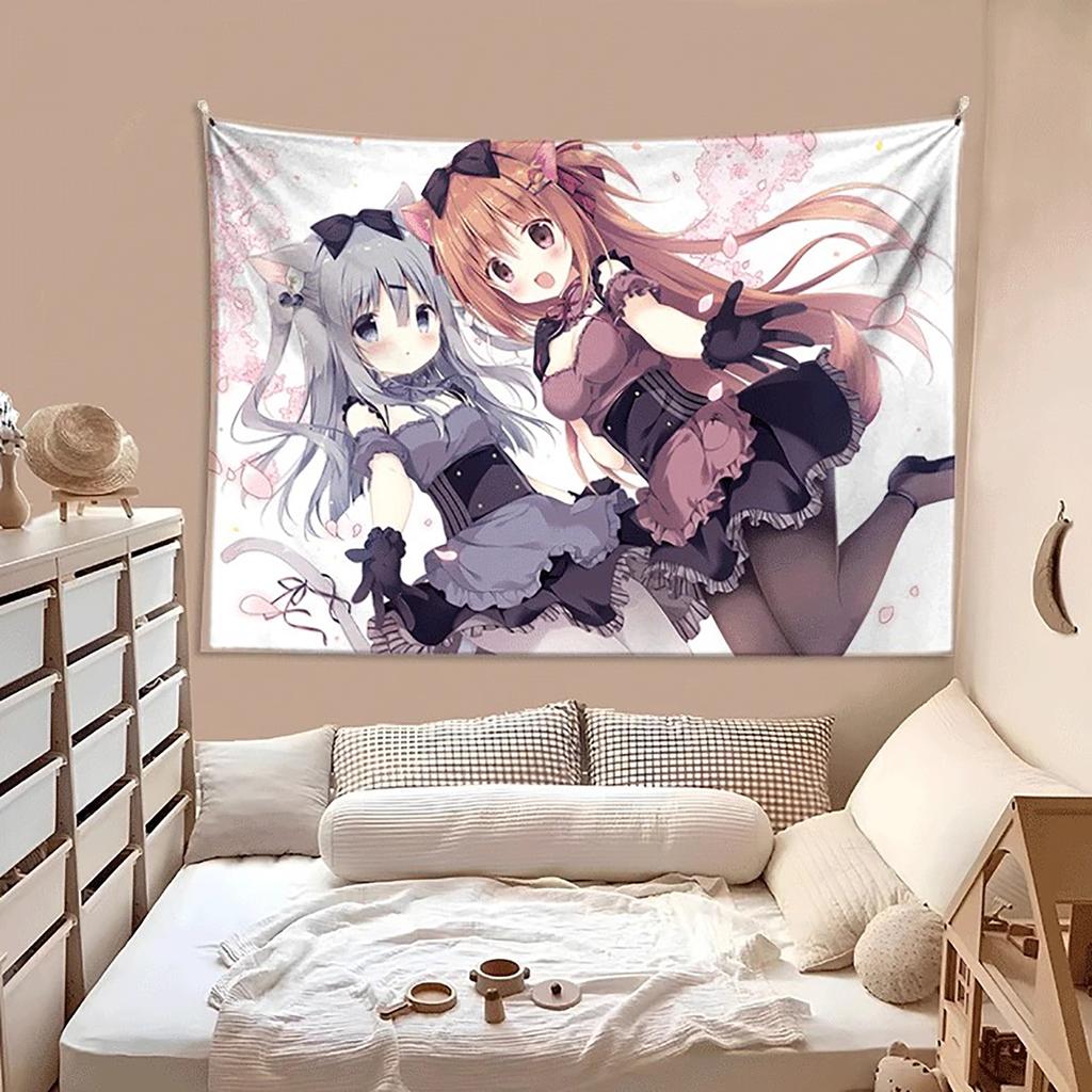 Kawaii Style Girl Hanging Cloth Cartoon Dormitory Bedroom Bedside Tapestry Wall Background Cloth Rental House Decorative Cloth
