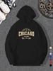 New 2025 Unisex Personalized Chicago Letter Pattern Print Hoodie - Casual Knitted Pullover for Autumn And Winter, Featuring a Drawstring Hood, Regular