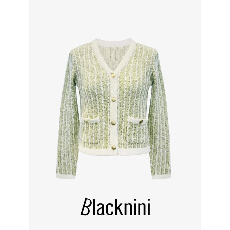 

Blacknini Yin Huafu Heavy Weight Herbalife Fixed Dyed Yarn High-Count Long-Staple Cotton V Neck Cardigan (Three Colors) Blue L