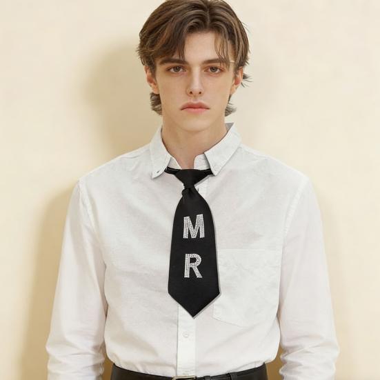 Shirt Tie Adjustable Buckle Neck Strap Short Version Rhinestone Letters MR MRS Necktie Parties Romantic Couple