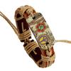 Men Vintage Punk Style Pyrograph Peace Sign Infinity Bangle Bracelet Leather Bracelets Stainless Steel Multilayer Braided Rope