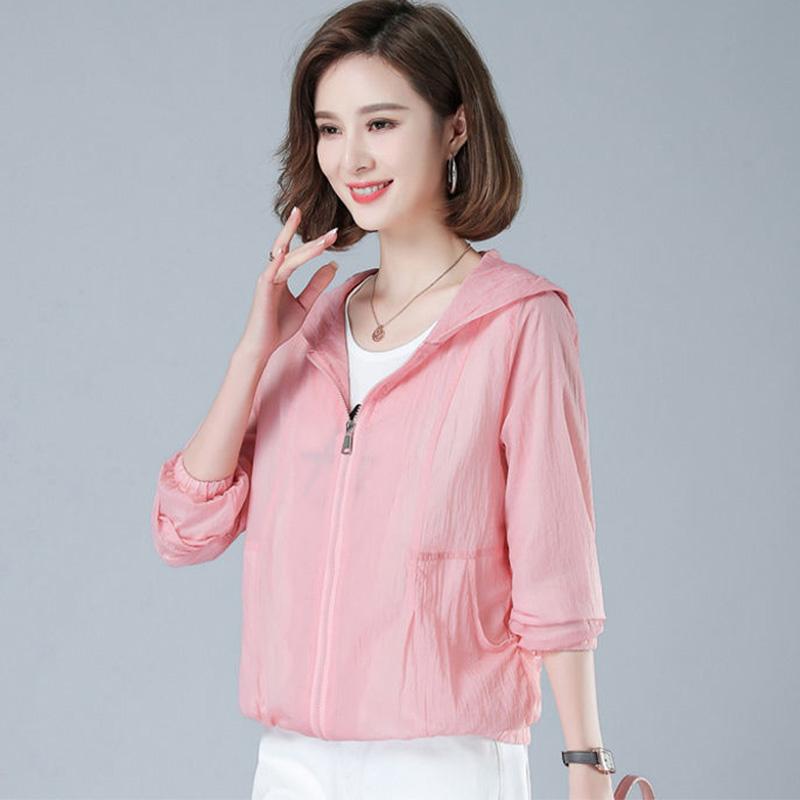 Hooded Thin Jacket Women's Sunscreen Clothing Long Sleeved Breathable Short Coat Daily Simple Casual Summer