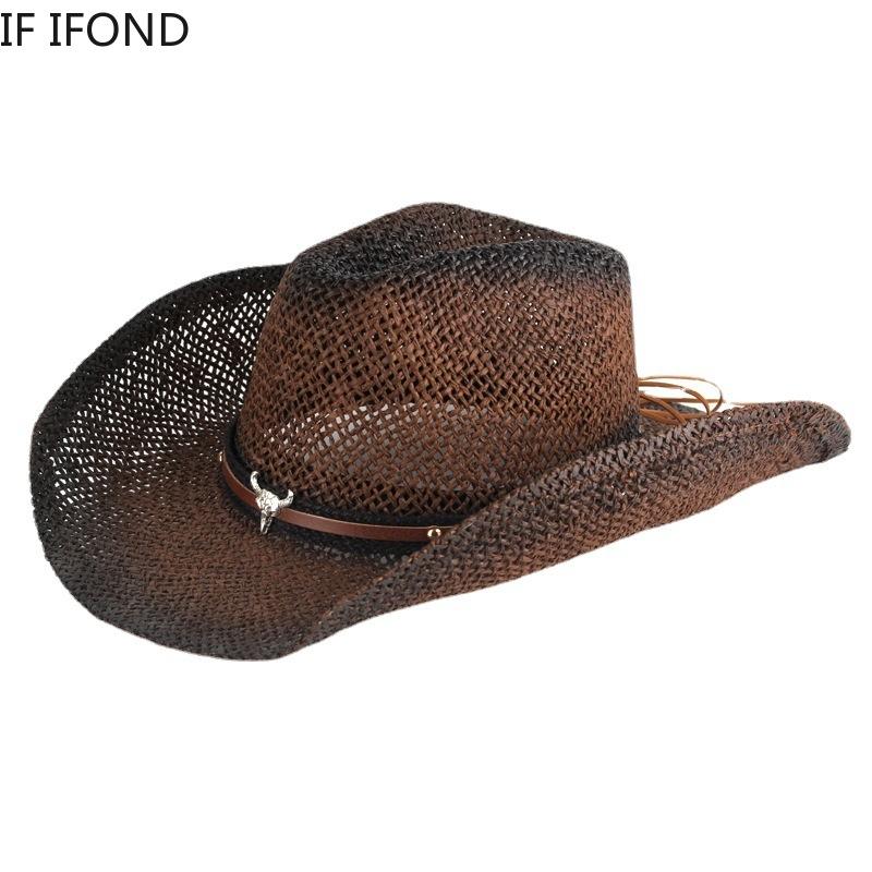 Handgemachte Webart Hohl Western Cowboy Hut Für Männer Frauen Sommer Outdoor Cowgirl Strand Sonne Stroh Hut sombrero hombre