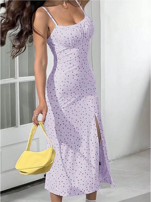 2025 Floral Midi Wrap Dress with Suspenders for Women