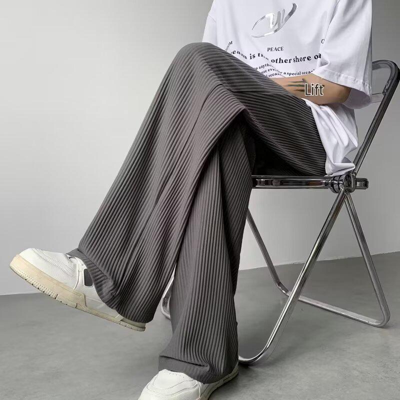 Men's 2025 Summer Ice Silk Loose Straight-Leg Pants - Thin, Trendy, Korean Style, Plus Size.