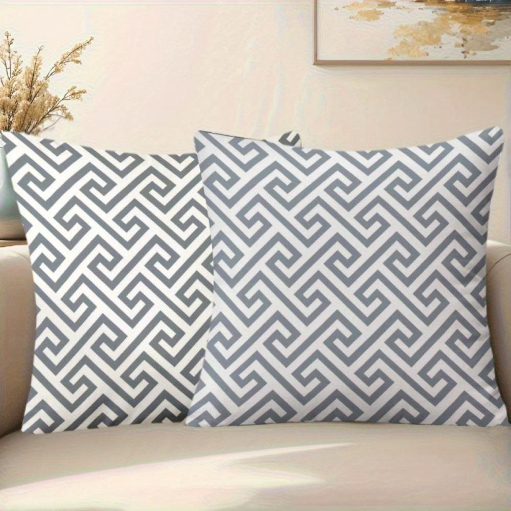2PCS Gray Geometric Design Pillow Covers Ideal for Decorative Bedroom, Hallway, Sofa Double-sided printed Pillowcase