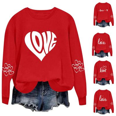 Women's Fashionable Casual Long-Sleeved  Neck Valentine's Day Print Pullover Sweatshirt