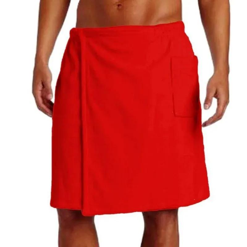Herren Männlich Badehaus Duschraum Elastischer Bund Badetuch mit Tasche Strand Zuhause Badeskirt Korallenfleece Badeskirt