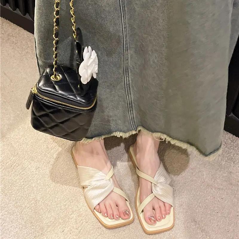 Fashion Shoes Sexy Slides Home Women's Slippers and Ladies Sandals Flat Apricot Outside House Indoor Ins F on Promotion Y Korea Style G
