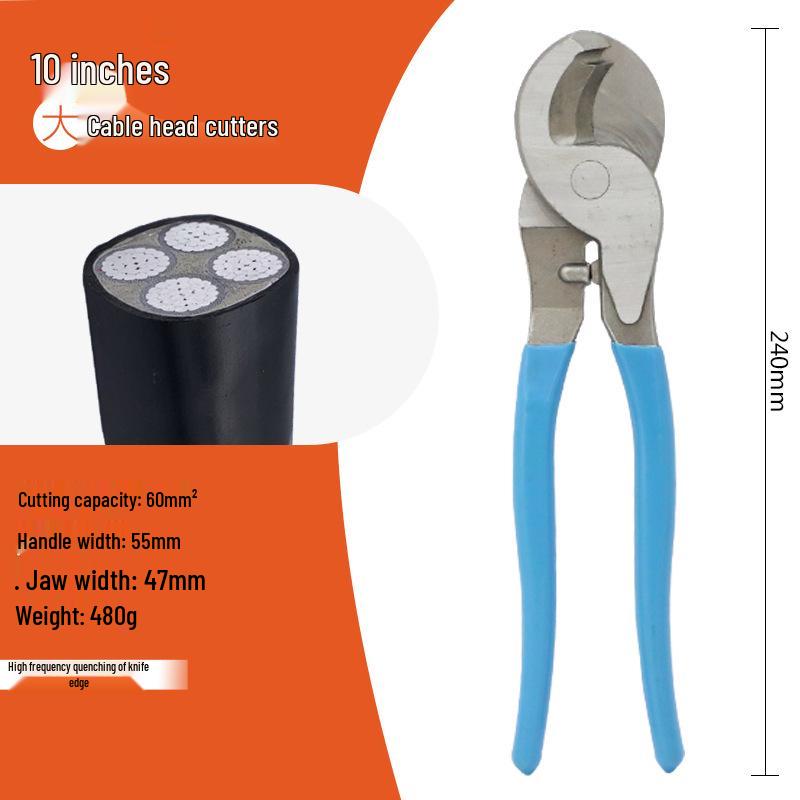 10-Inch Angled Cable Cutter & Wire Stripper - Lightweight & Labor-Saving Electrician Pliers