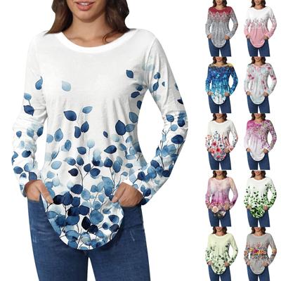 Shirts For Women Cute  Vintage Pattern Print T-Shirt Long Sleeve Tunic Tops Cotton Pullovers