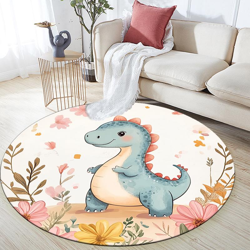 

Floral Dinosaur Round Area Rug,Carpet Rug for Living Room Bedroom Sofa Playroom Decor,Non-slip Floor Mat 80cmx80cm
