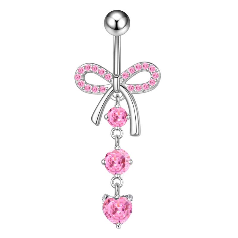 Stainless Steel Pink Dot Drill Navel Ring Nail Butterfly Zircon Simple Navel Buckle Piercing Ornament