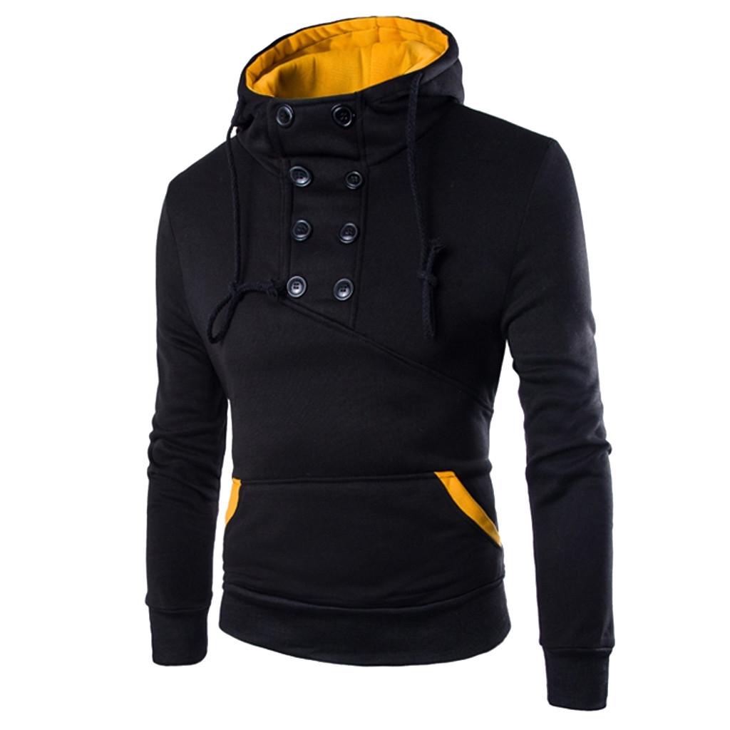 Men  Long Sleeve Patchwork Hoodie Hooded Sweatshirt Top Tee Outwear Blouse