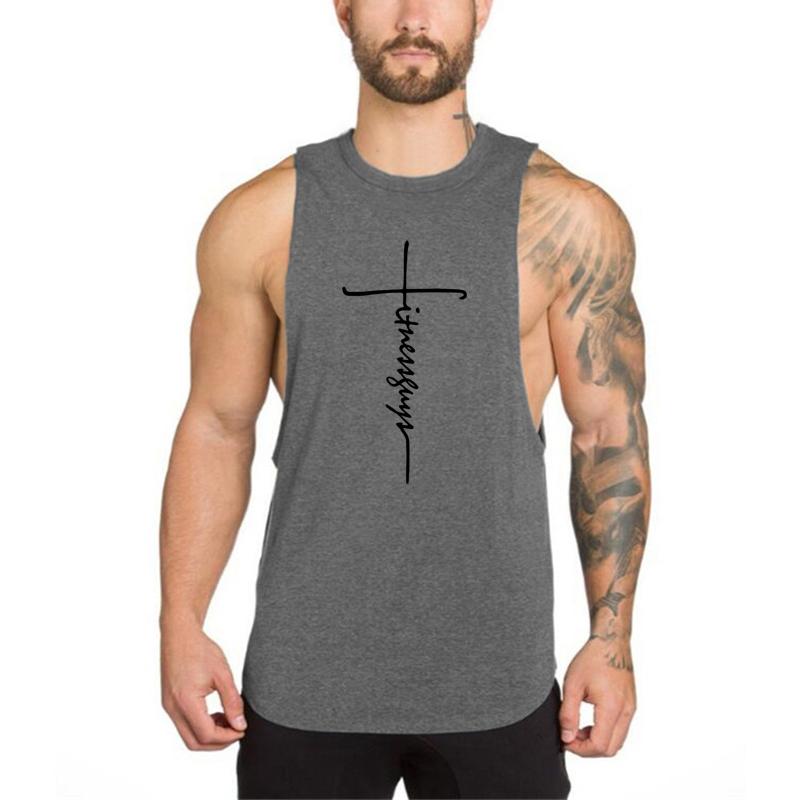 Muscleguys Mens Bodybuilding Fitness Tank Tops Gym Workout Muscle Sport Sleeveless Singlets Summmer Cool Cotton Breathable Loose T-shirts