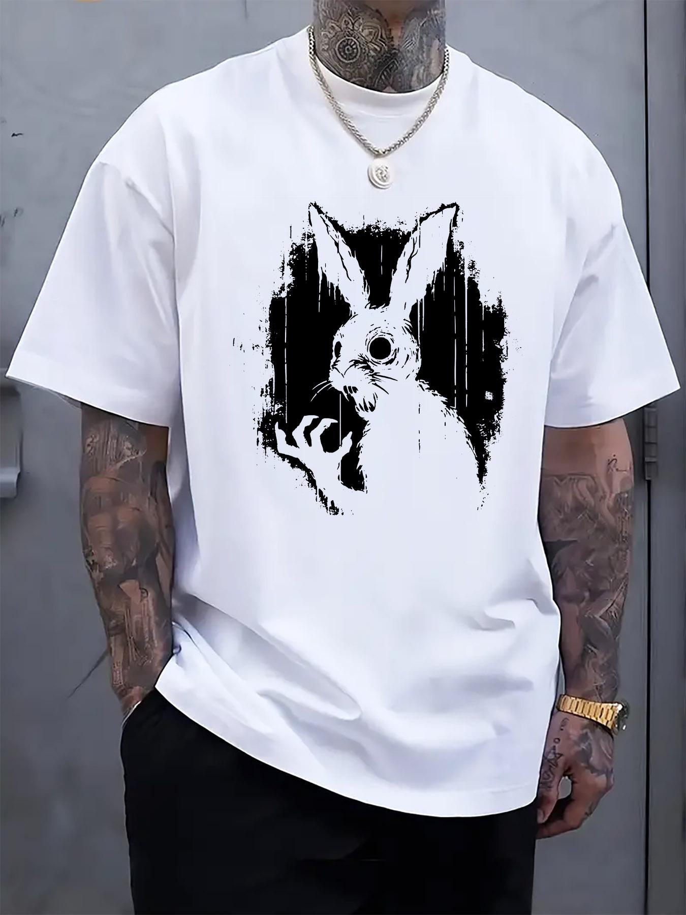 

1pc Weird Black and White Rabbit Print Short Sleeve T-shirt XXXXL