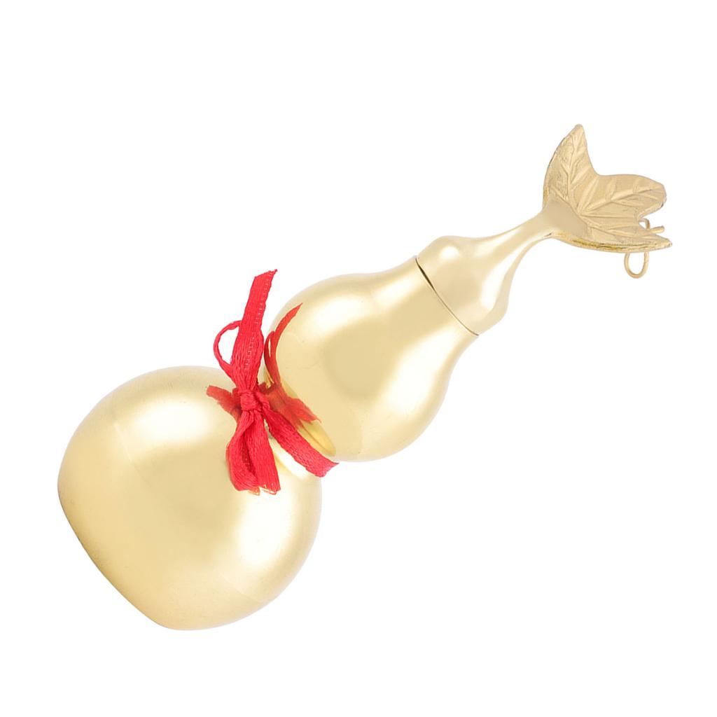 Traditional Chinese Feng Shui Brass Gourd with Leaf Smooth Surface Open Cover Decoration