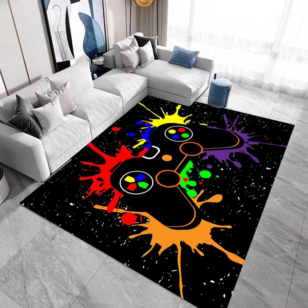 Game Rug for Gamers Boys Teens Kawaii Bedroom Living Room Decor Game Controller Gamepad Carpet Polyester Floor Mat Furry Doormat