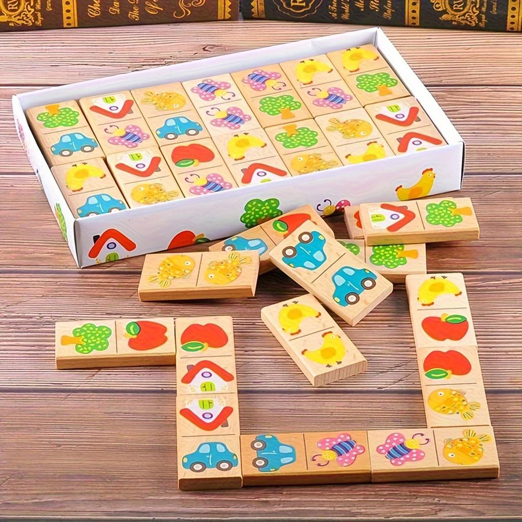 Colorful Wooden Dominoes Educational Toys, Suitable For Teenagers, Thinking Skills, And Are A Gift For Children's Entertainment, With Wooden Finish