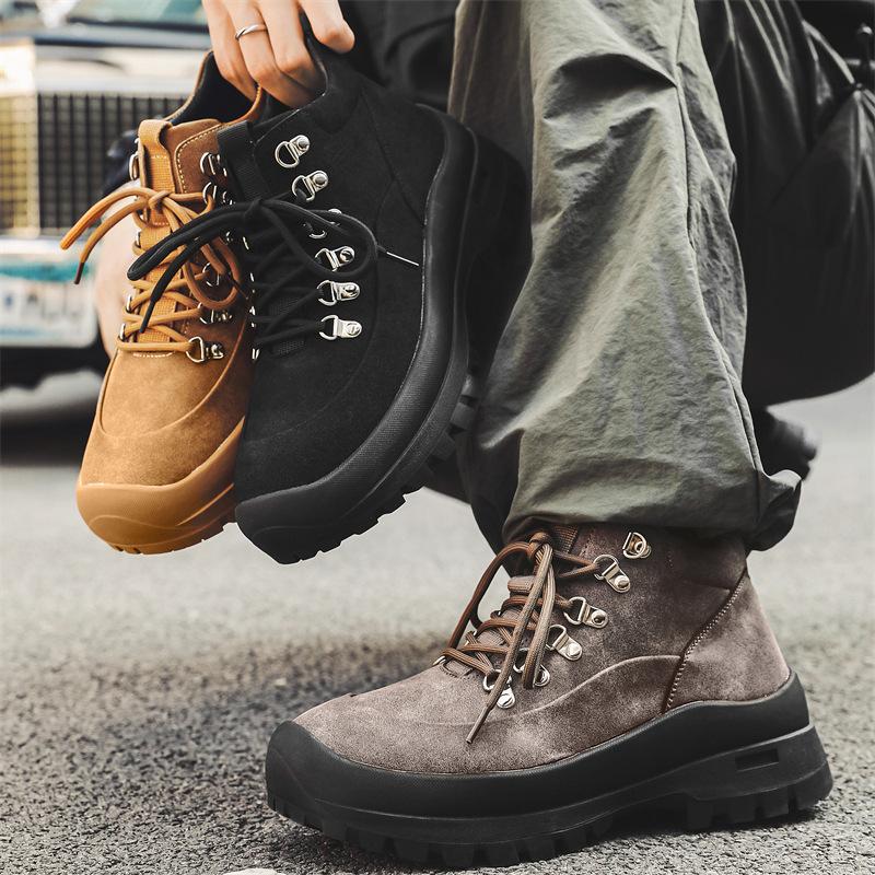 Fashion men's casual desert boots cow suede leather shoes cowboy tooling work boot stage nightclub spring autumn platform ankle botas