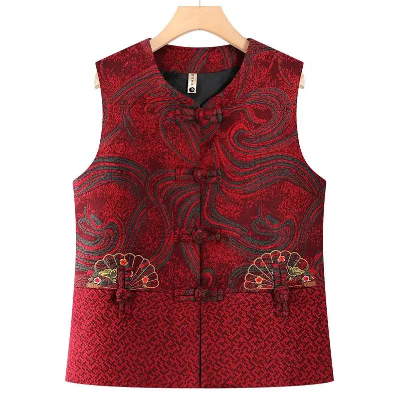 Embroidered Plus Size Padded Vest for Middle-aged Women