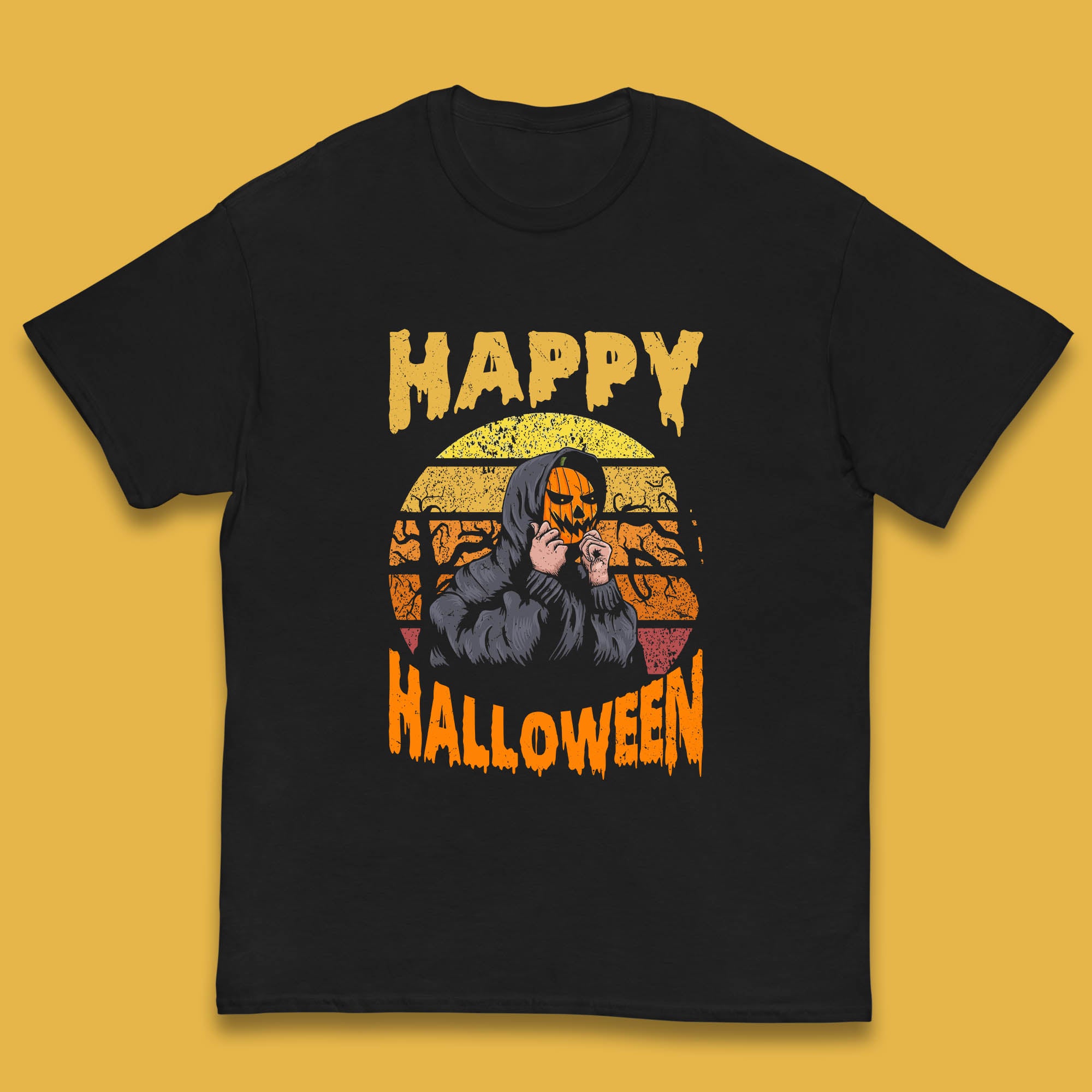 Happy Halloween Jack O Lantern Pumpkin Head Horror Scary Vintage Retro Halloween Kids T Shirt 130