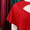 Women Solid High Waist Short Sleeve Pencil Bodycon Office Commute Dress
