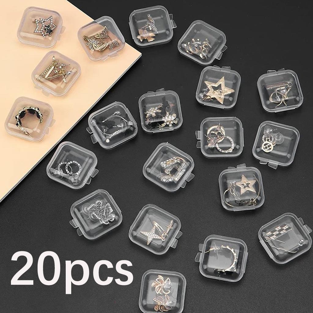 קופסת אחסון מרובעת מיני פלסטיק שקוף מכסה מתקפל קופסה קטנה לכדורים תכשיטים עגילים אבק אריזות אחסון קופסאות