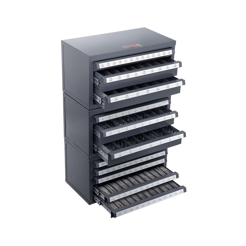 Drill Bit Dispenser Cabinet, 3 Pieces Three-Drawer for 1/16" To 1/2" & Letter Sizes A To Z, Five-Drawer Drill Bit Organizer for Wire Gauge Sizes #1 To