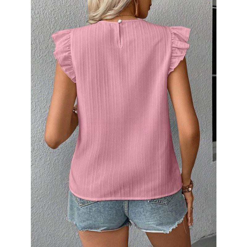 Frühlings- und Sommerhäkel-Hollow-out-Kurzarm-Damenblusen & -hemden