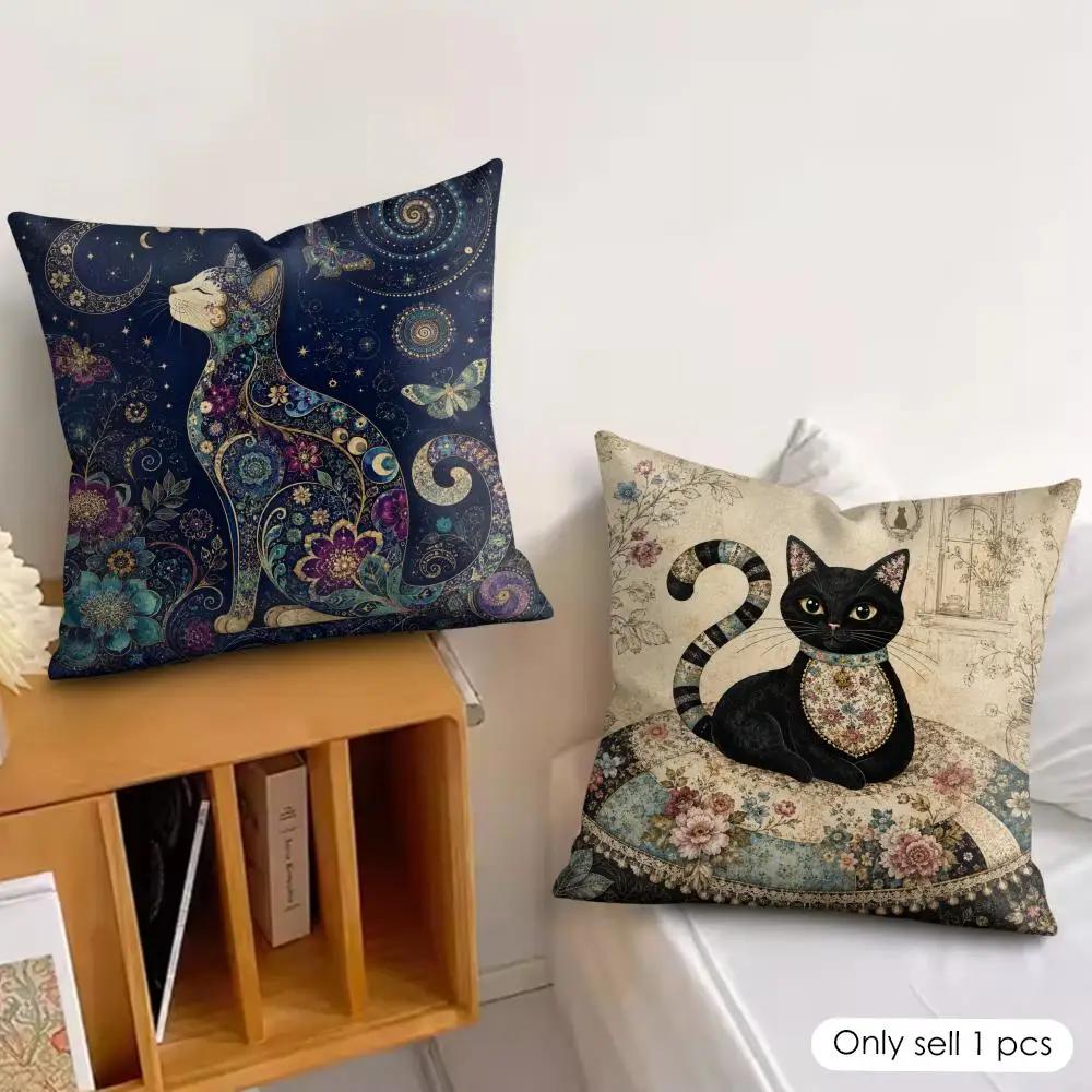 Cute Cartoon Cat Pillow Case Double-Sided Plush Sofa Cushion Covers Organic Breathable Invisible Zipper
