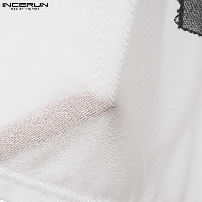 INCERUN Men Short Sleeves Funny Print See Through Casual Losee Tee Tops