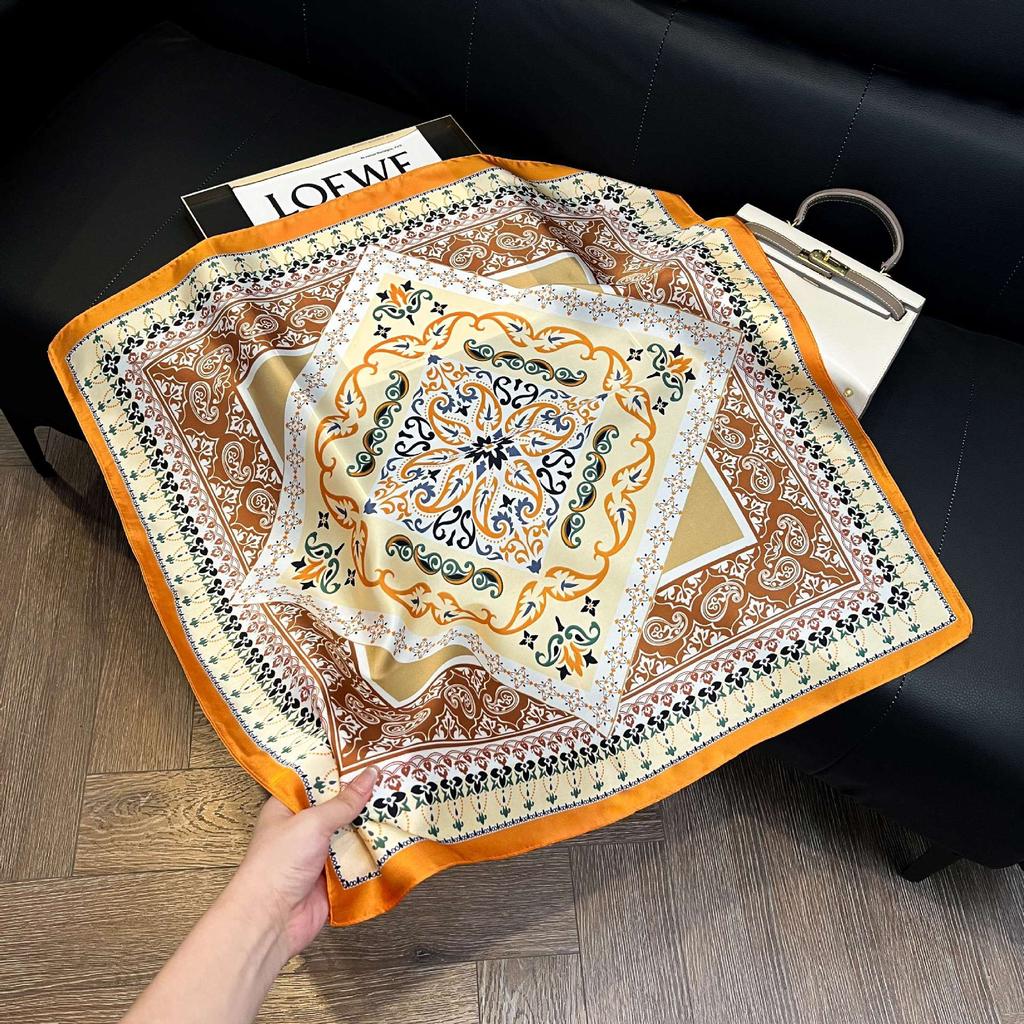 European and American style scarf square scarf imitation silk 71cm retro cashew print literary headband suit with decorative scarf