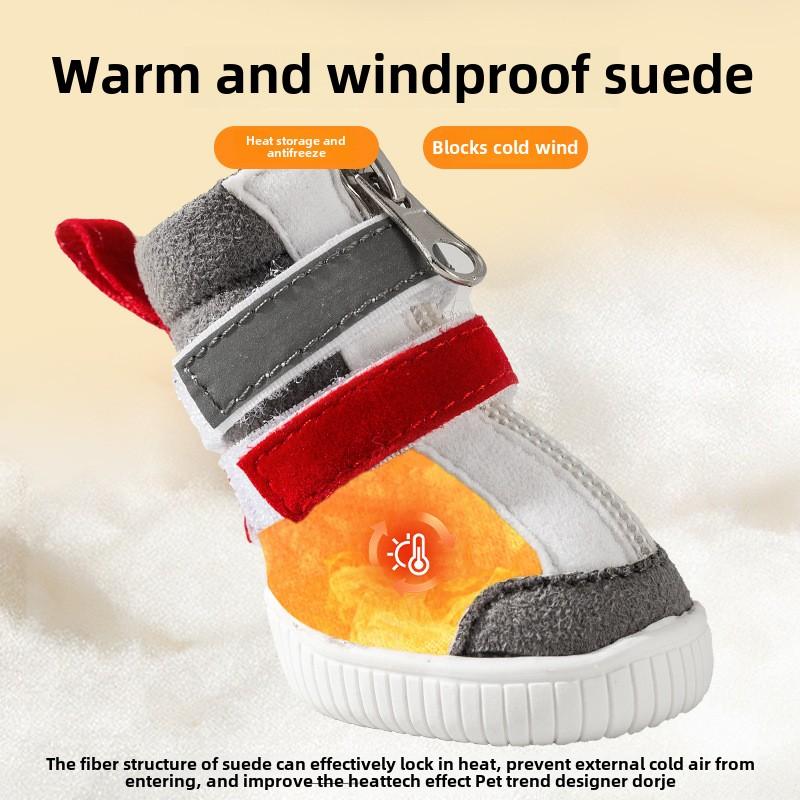 Hund Höst och Vinter Förtjockade Varma Halkfria Slitstarka Trendiga Roliga Sportskor Nordöstra Snöstövlar Hundskor Husdjursskor