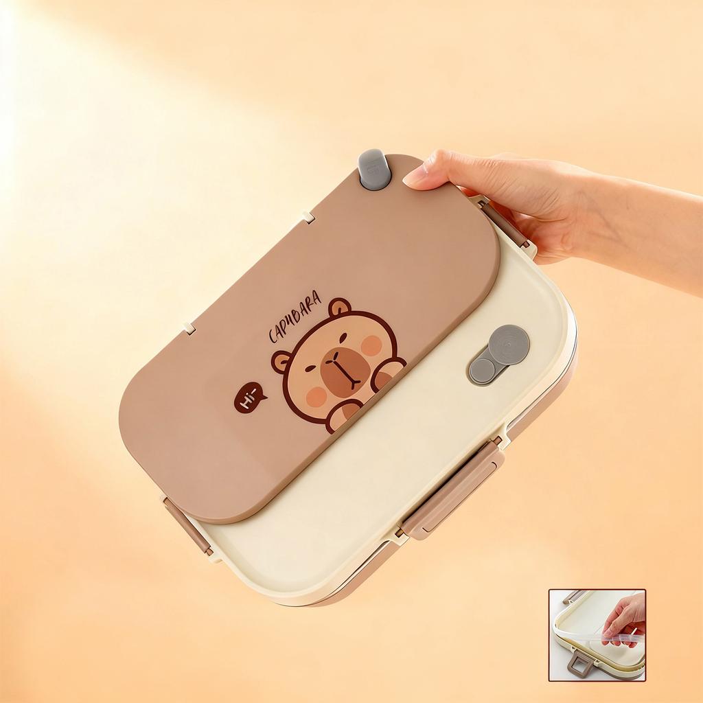 1500ML 4/5 Grids Portable Capybara 304 Stainless Steel Lunch Box With Bowl&Cutlery Student Kids Lunch Container Microwave Safe