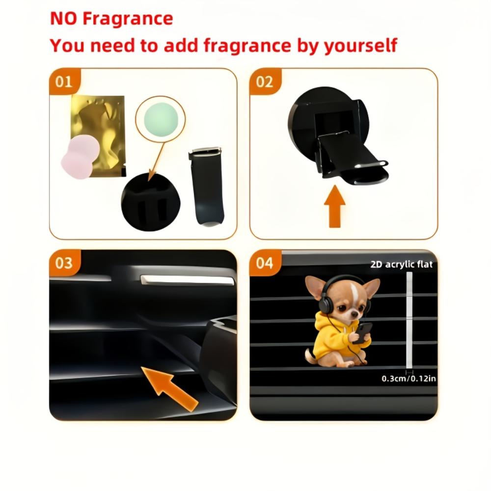 2D Flat Yellow Dog Car Vent Clip Decorative Diffuser (fragrance Not Included), Car Interior Decoration, Aromatherapy Clip, Ideal for Holiday Gifts