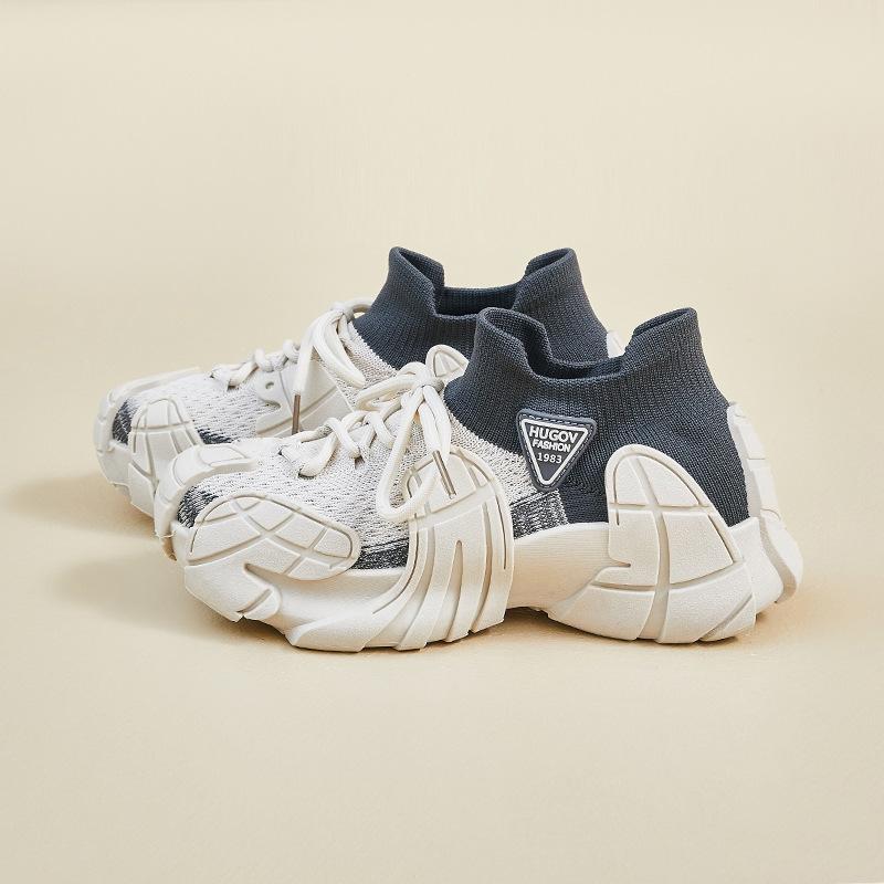 ins Korean version of couple flying woven shoes 2025 autumn new student sports shoes running casual height increase deodorization