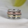 Sterling Silver Spinner Ring, Meditation Jewelry, Three Tone Band Ring, Anxiety Ring