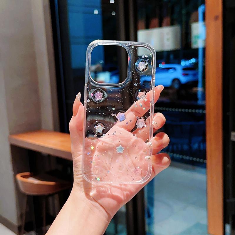 Super Cute Glow in dark Case for iPhone 16 15 14 13 17 Pro Max Cases Shockproof IPhone 17 air Soft Cover 3D Star kawaii Coque