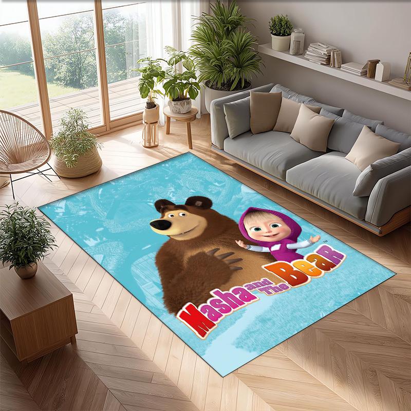 Masha and the Bear Crystal Velvet Rug, Soft Anti‑Slip Crystal Velvet Carpet for Living Room Bedroom Home Decor