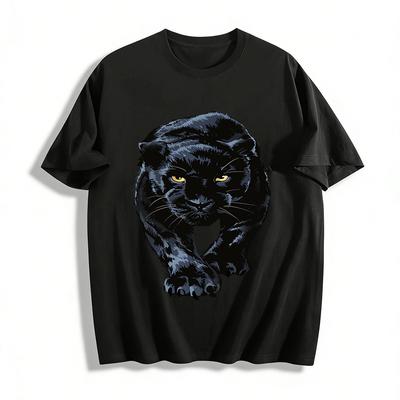 Wild Black Panther Print Casual Trendy Versatile Top Pure Cotton T-shirt