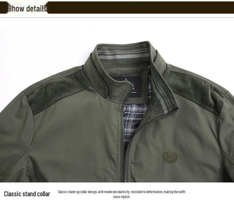 Men's Casual Cotton Jacket for Middle-Aged & Elderly - Lightweight Spring/Autumn Wear