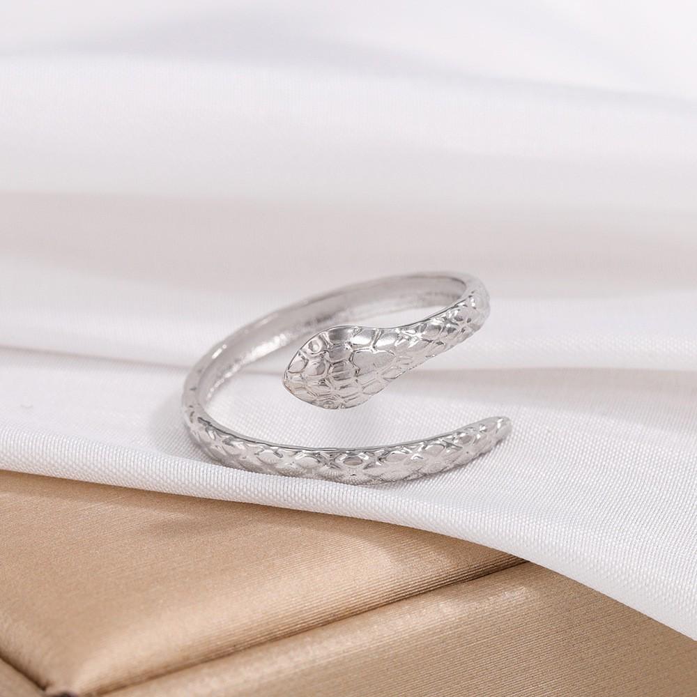 Gold-Plated Snake-Shaped Titanium Steel Adjustable Ring for Women - Retro, Colorfast, European & American Fashion.