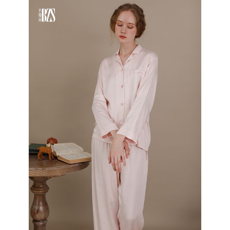 Satin Spring and Autumn Korean Style Tribute Satin Rayon Ice Silk Plus size Long sleeve Set Cotton Silk Men's Homewear Pajamas Couple