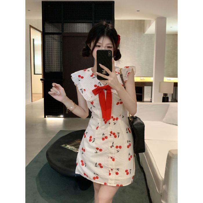 2026 Summer Petite Floral Print Doll Collar Dress: Waist-Cinching, Sweet & Spicy Extra Large